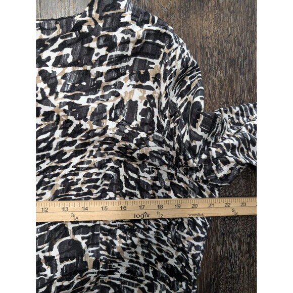 Chico's Jacket Blazer Sz L 2 Black White Tan Abstract Print Open Front Cotton - Picture 5 of 6